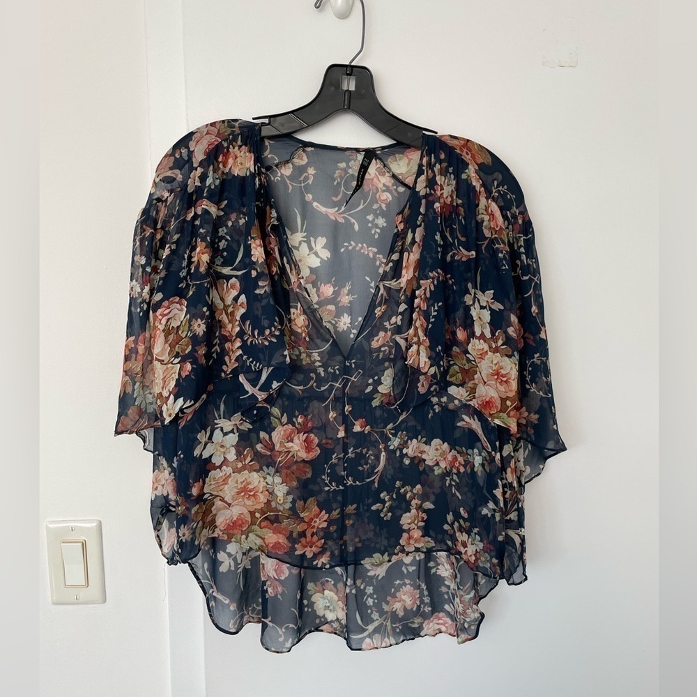 Zara women navy floral dark blue blouse